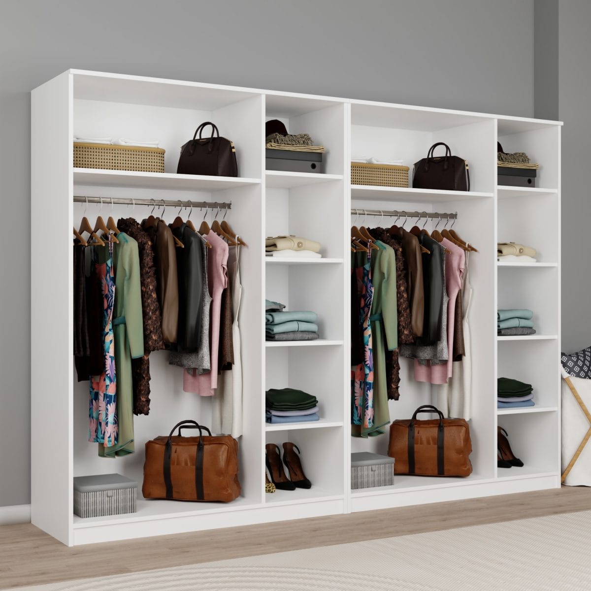 Lucas 6 Kapaklı, 12 Raf Bölmeli, Askılıklı Geniş Elbise Dolabı, Gardırop, Beyaz 190*270 - Görsel 3