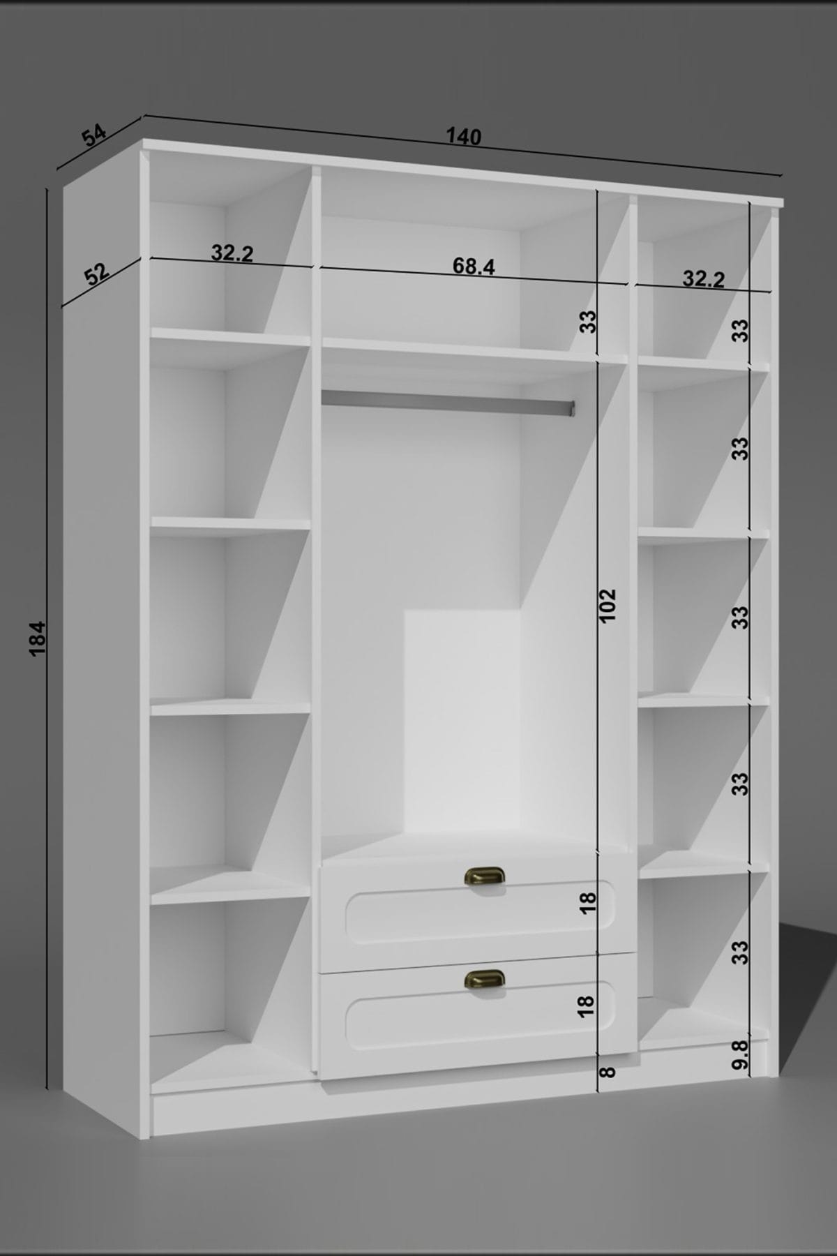 Alya 4 Kapaklı 140 Cm 11 Raflı, Askılı Elbise - Çok Amaçlı Gardırop - Görsel 4